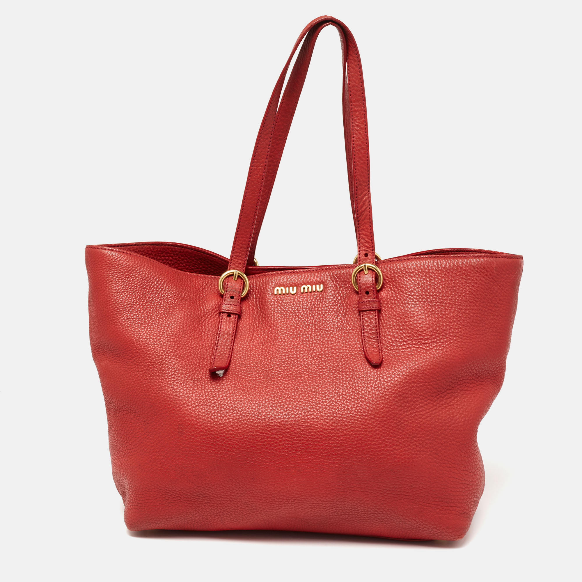Miu Miu Red Leather Shopper Tote